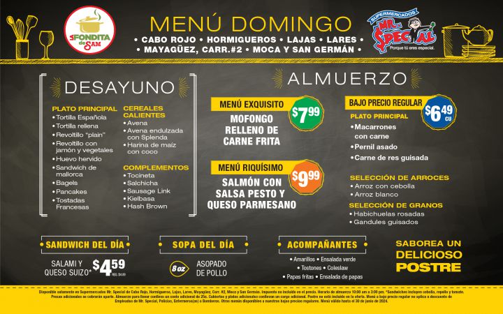 Dimingo Menu Supermercados Mr. Special- Menú del Día